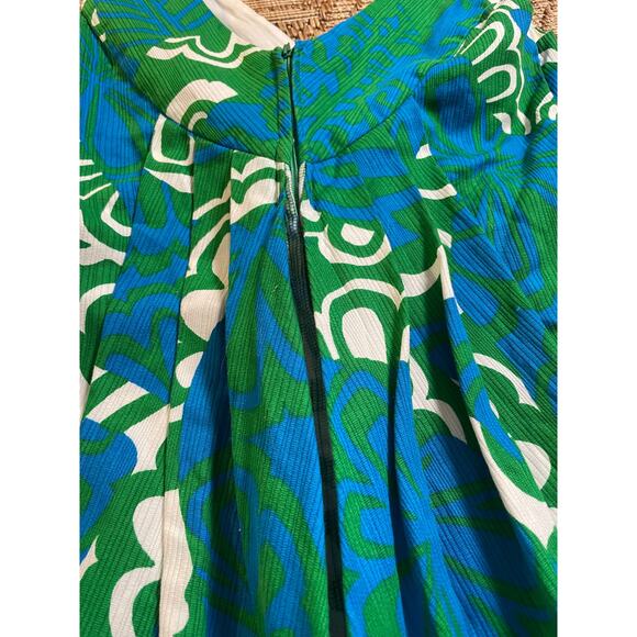 Vintage 1960s Home Made Dress mod retro Abstract Blue and Green Pattern Dress - Picture 11 of 11